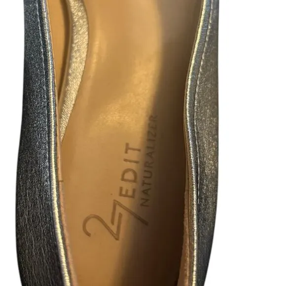 New Naturalizers 27 Edit Silver Leather Flats Women's Size 7.5 W Ballet Wide