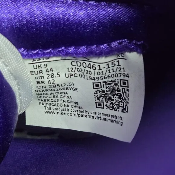 NEW Nike Air Jordan 1 Retro High Womens Size 11.5 Shoes Purple White CD0461-151