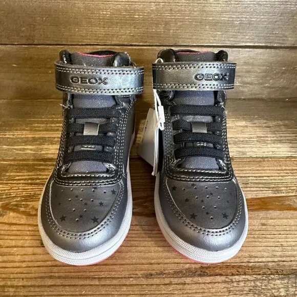 New NWOB Little Kids Geox Gray Leather High Top‎ Star Sneakers Shoes Size 8 C