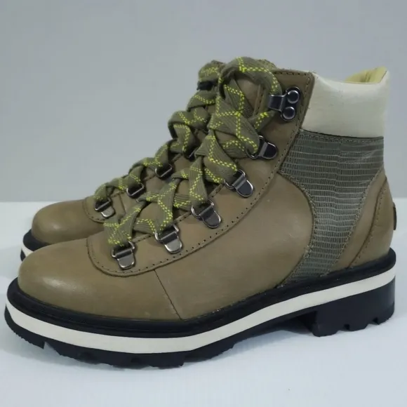 NEW Sorel Lennox Waterproof Hiking Boot Shoe Stone Green Leaf Leather Size 5.5
