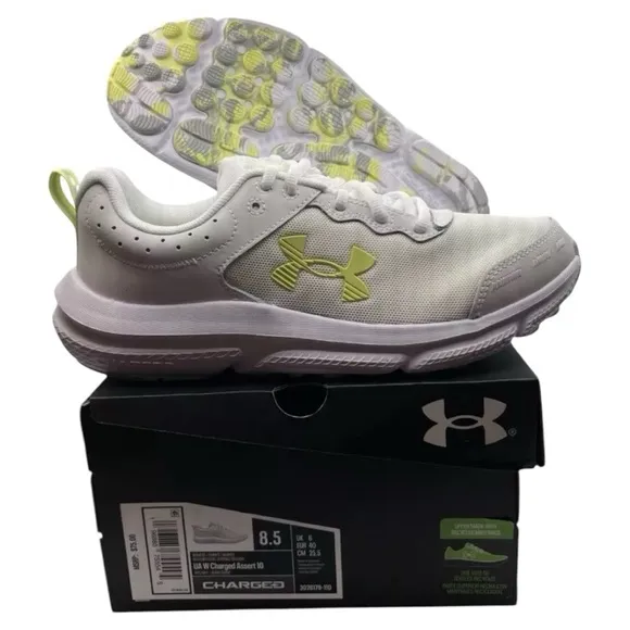 New Under Armour Charged Assert 10 White Sonic Yellow Women’s 8.5