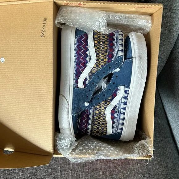 NEW Vans Mens Sk8-Hi Fair Isle Blue High Top Lace Up Skate Sneaker Shoes 5.5