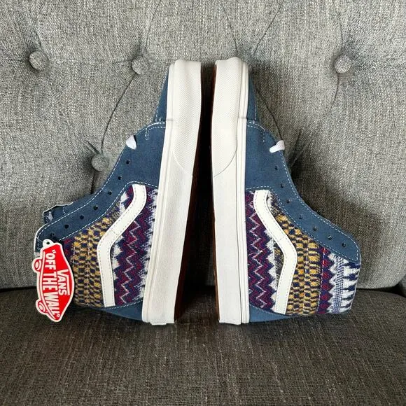 NEW Vans Mens Sk8-Hi Fair Isle Blue High Top Lace Up Skate Sneaker Shoes 5.5