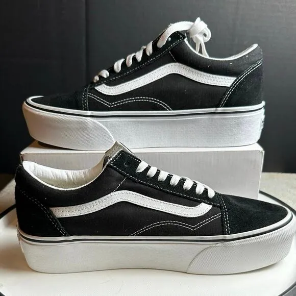 NEW Vans Old Skool Stackform Shoes in classic Black White, Women10.5 EU 42