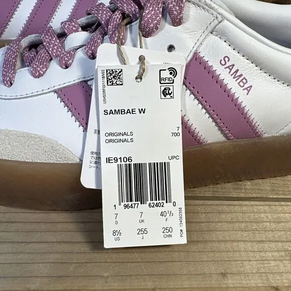 NEW Womens Size 8.5 - Adidas Sambae “White Preloved Purple” Sneakers IE9106 RARE