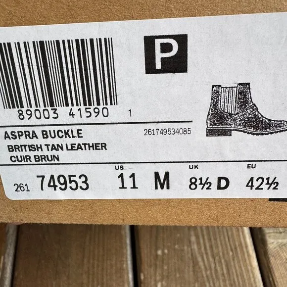 NIB Clarks Aspra Side Zip Buckle Boot in British Tan Leather - Women's 11