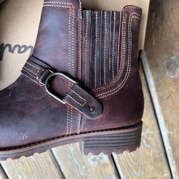 NIB Clarks Aspra Side Zip Buckle Boot in British Tan Leather - Women's 11