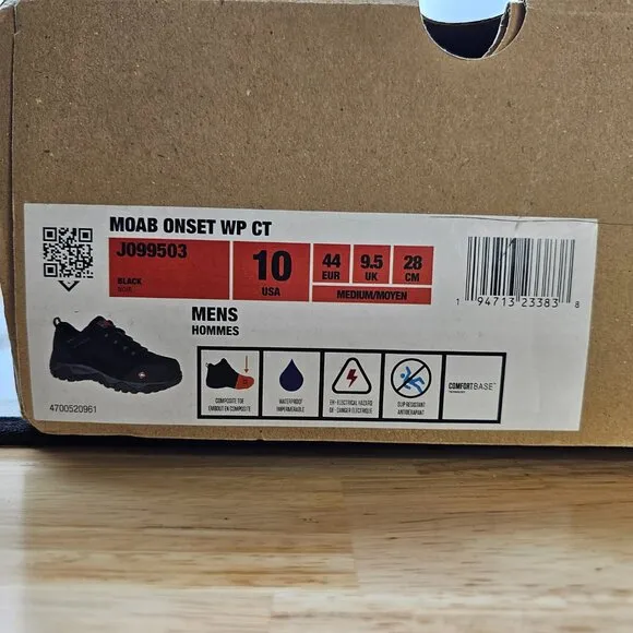 NIB Men's MERRELL Moab Onset Composite Toe Waterproof Work Shoe Black Size 10