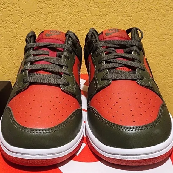 NIB Men's Nike Dunk Low Cargo Khaki Mystic Red-Size 9.5M