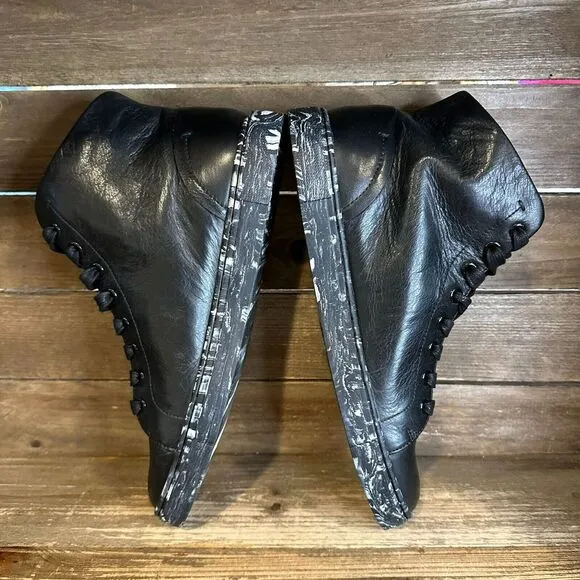 NIB Womens Frye Ivy High Top Black Leather Marble Casual Sneakers Shoes Size 8 M