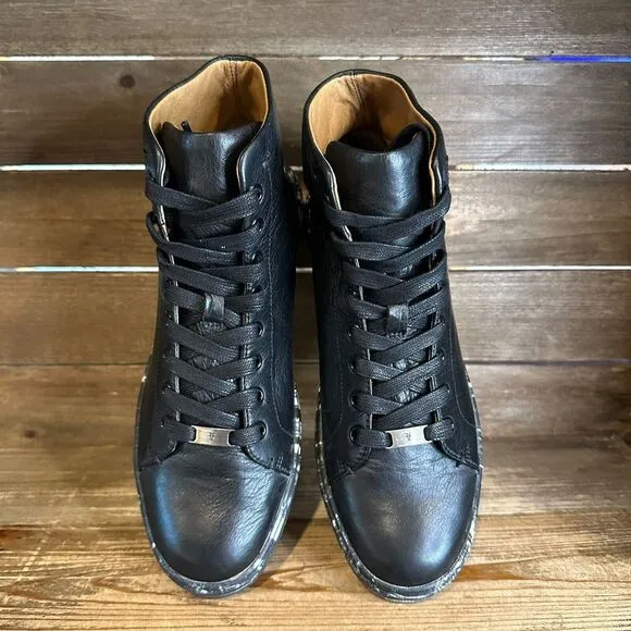 NIB Womens Frye Ivy High Top Black Leather Marble Casual Sneakers Shoes Size 8 M