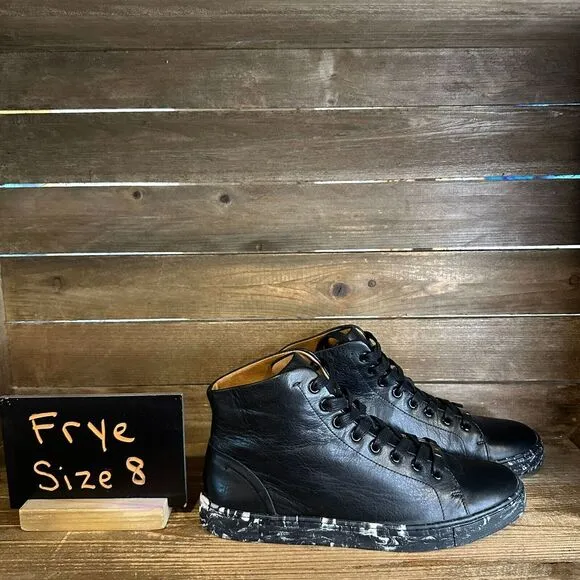 NIB Womens Frye Ivy High Top Black Leather Marble Casual Sneakers Shoes Size 8 M