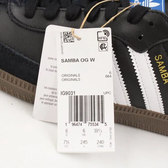 NIDB Adidas Women's Samba OG Sneakers in Black/White US Size 7.5 (IG9031)