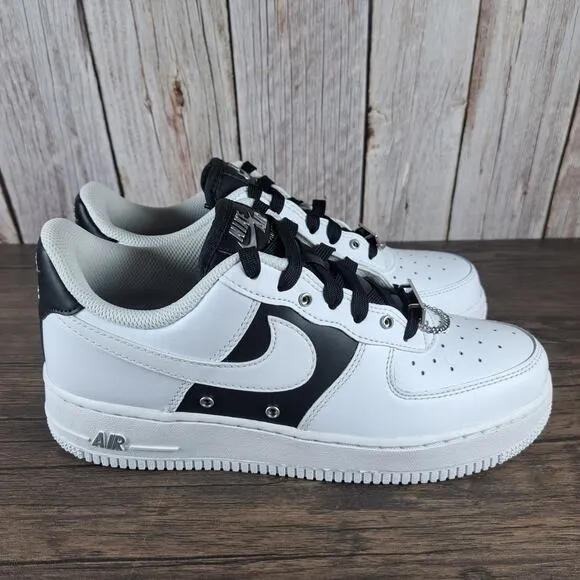 Nike Air Force 1 '07 Premium Silver Chain Men's Sz 7 Women's Sz 8.5 White Black