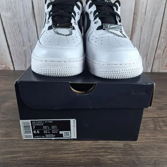 Nike Air Force 1 '07 Premium Silver Chain Men's Sz 7 Women's Sz 8.5 White Black
