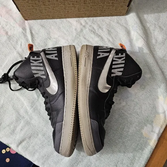 Nike Air Force 1 High Under Construction, Black/Wolf Grey-Pure Platinum, Size 14