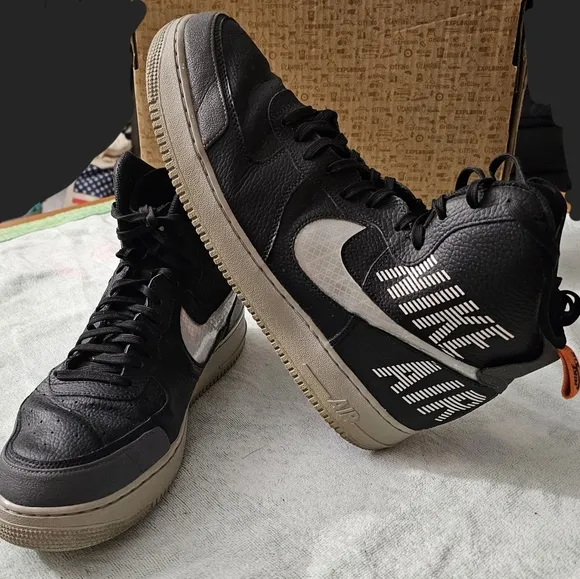 Nike Air Force 1 High Under Construction, Black/Wolf Grey-Pure Platinum, Size 14