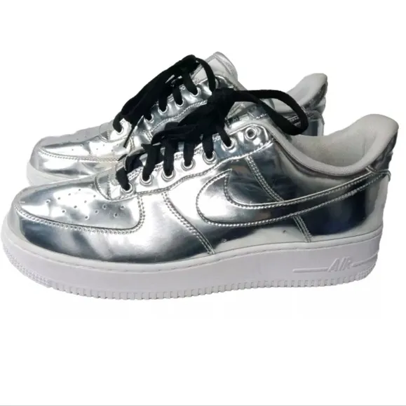 Nike Air Force 1 Low Metallic Chrome Womens Size 13.5 Shoes CQ6566-001 Silver