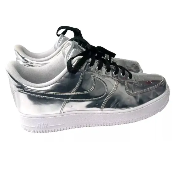Nike Air Force 1 Low Metallic Chrome Womens Size 13.5 Shoes CQ6566-001 Silver