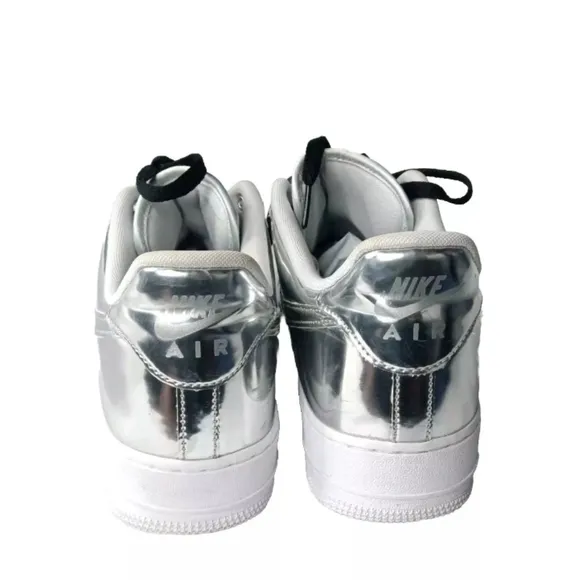 Nike Air Force 1 Low Metallic Chrome Womens Size 13.5 Shoes CQ6566-001 Silver