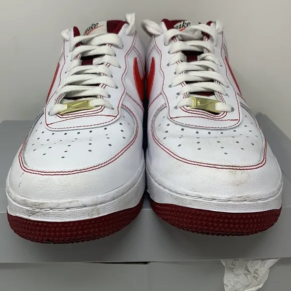 Nike Air Force 1 White leather University Red swoosh sneakers shoes low top 12