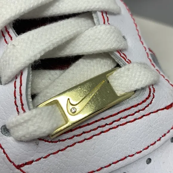 Nike Air Force 1 White leather University Red swoosh sneakers shoes low top 12