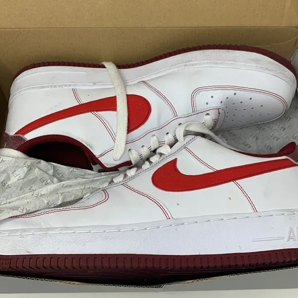 Nike Air Force 1 White leather University Red swoosh sneakers shoes low top 12