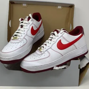 Nike Air Force 1 White leather University Red swoosh sneakers shoes low top 12