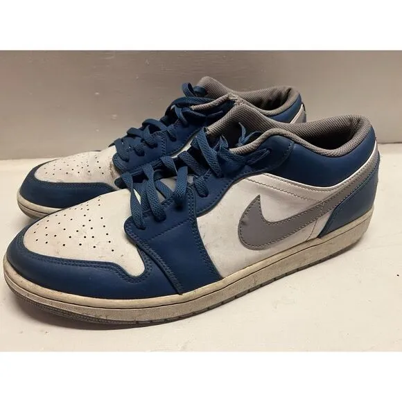 Nike‎ Air Jordan 1 Low 'True Blue Cement' Shoes Sneakers 553558-412 Men's Sz 15