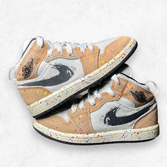 Nike Air Jordan 1 Mid SE Brushstroke (PS)‎ Paint Splatter Youth 11C DA8007-100