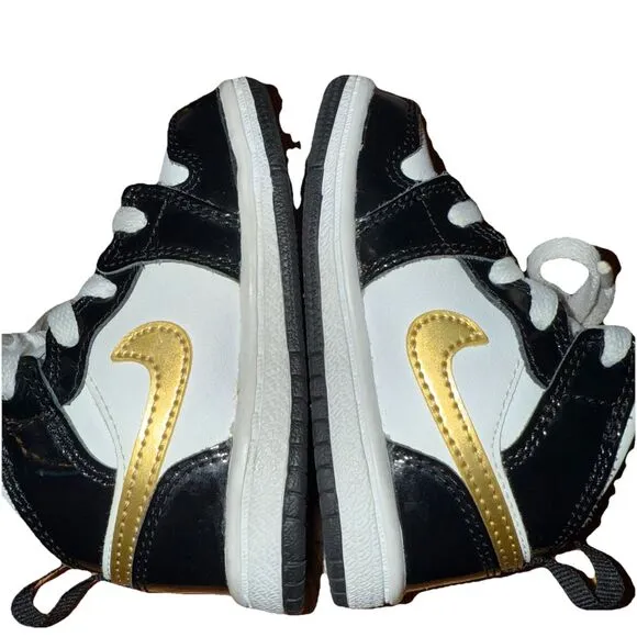 Nike Air Jordan 1 Retro Mid Black Gold White Shoes BQ6933-007 Size 5C Toddler