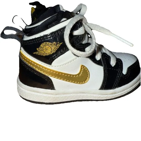 Nike Air Jordan 1 Retro Mid Black Gold White Shoes BQ6933-007 Size 5C Toddler