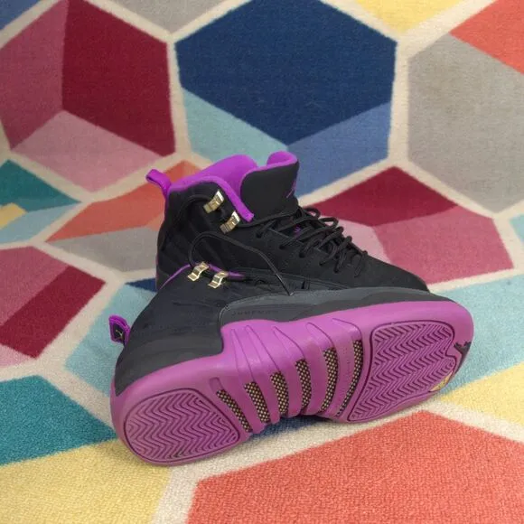 NIKE AIR JORDAN 12 RETRO GG BLACK-HYPER VIOLET SZ 5Y [510815-018]