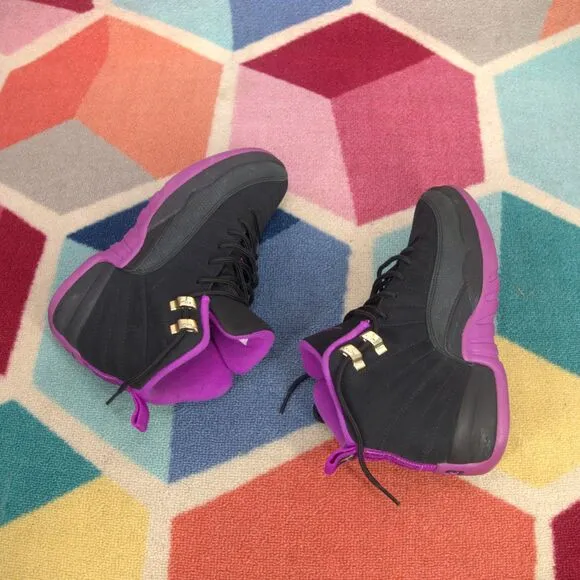 NIKE AIR JORDAN 12 RETRO GG BLACK-HYPER VIOLET SZ 5Y [510815-018]