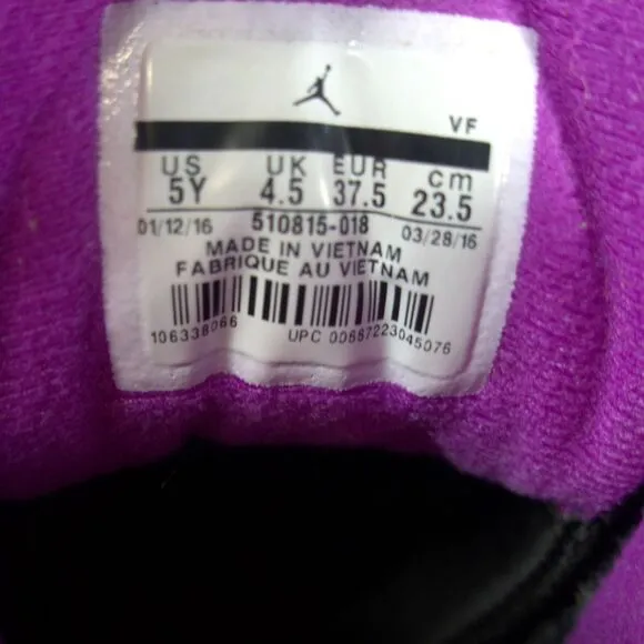 NIKE AIR JORDAN 12 RETRO GG BLACK-HYPER VIOLET SZ 5Y [510815-018]