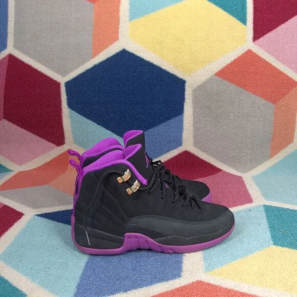 NIKE AIR JORDAN 12 RETRO GG BLACK-HYPER VIOLET SZ 5Y [510815-018]