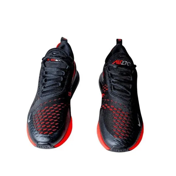 NIKE Air Max 270 &quot;Black Bright Crimson&quot; Running Shoes Size 6.5Y/W8