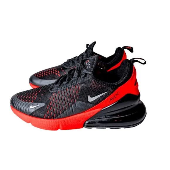 NIKE Air Max 270 &quot;Black Bright Crimson&quot; Running Shoes Size 6.5Y/W8