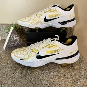 Nike Alpha‎ Huarache Elite 3 Low PRM Baseball White Gold CV3553-101 Mens Size 9