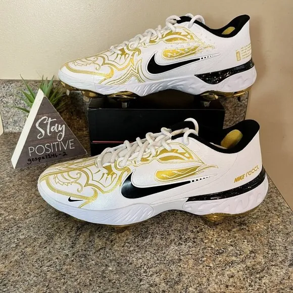 Nike Alpha‎ Huarache Elite 3 Low PRM Baseball White Gold CV3553-101 Mens Size 9