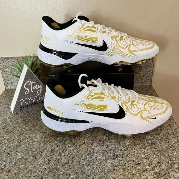 Nike Alpha‎ Huarache Elite 3 Low PRM Baseball White Gold CV3553-101 Mens Size 9