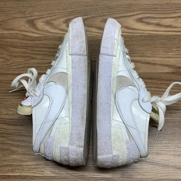 Nike Blazer Low Sacai Men's Size 6.5 US DM6443-100 Triple White Athletic Shoes