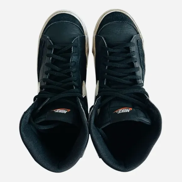 NIKE Blazer Mid 77 Black Leather High Top Sneakers Mens Lace Top Boots Shoes 5.5