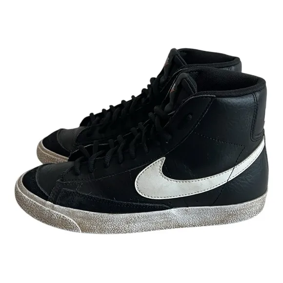 NIKE Blazer Mid 77 Black Leather High Top Sneakers Mens Lace Top Boots Shoes 5.5