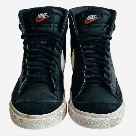 NIKE Blazer Mid 77 Black Leather High Top Sneakers Mens Lace Top Boots Shoes 5.5
