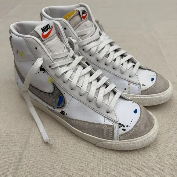 Nike Blazer Mid 77 Vintage Sneakers White Paint Splatter High-Top Shoes 11
