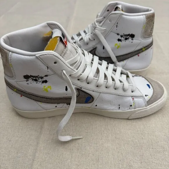 Nike Blazer Mid 77 Vintage Sneakers White Paint Splatter High-Top Shoes 11
