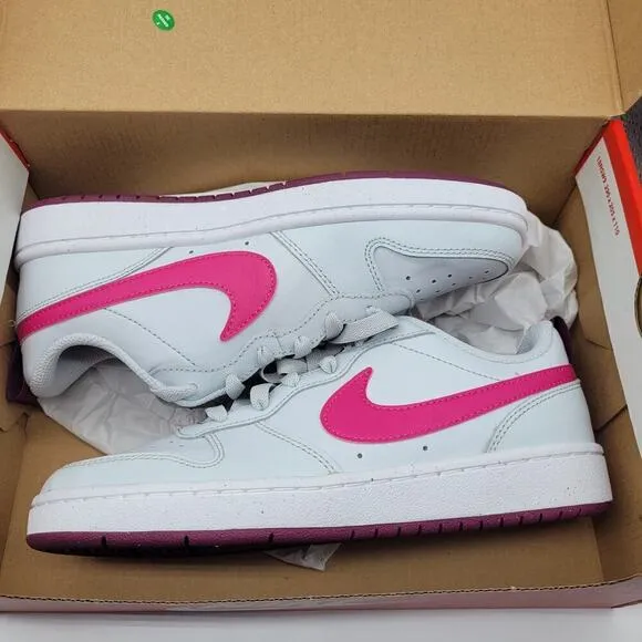Nike Court Borough Low 2 Shoes Big Kid's Pure Platinum Pink Prime Size 5 Lace Up