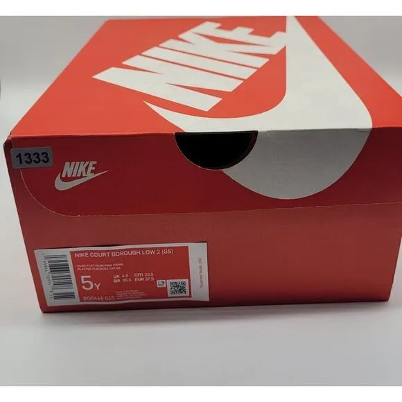 Nike Court Borough Low 2 Shoes Big Kid's Pure Platinum Pink Prime Size 5 Lace Up