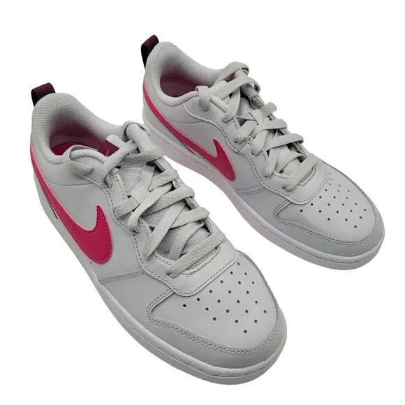 Nike Court Borough Low 2 Shoes Big Kid's Pure Platinum Pink Prime Size 5 Lace Up